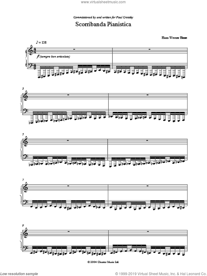 Scorribanda Pianistica sheet music for piano solo by Hans Werner Henze, classical score, intermediate skill level