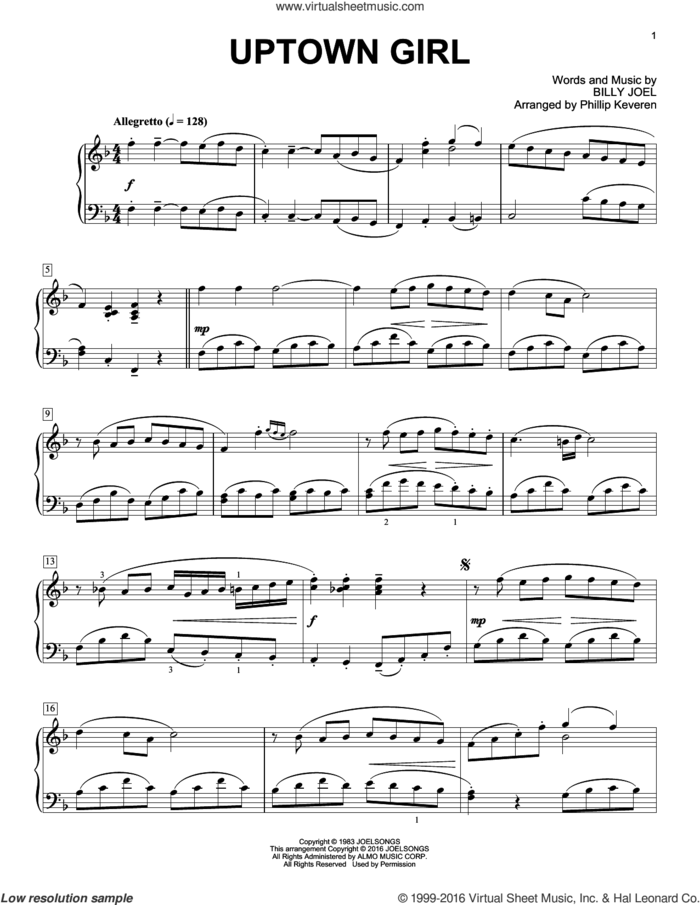 Uptown Girl [Classical version] (arr. Phillip Keveren) sheet music for piano solo by Billy Joel, Phillip Keveren and Billy Joel (Arr. Phillip Keveren), intermediate skill level