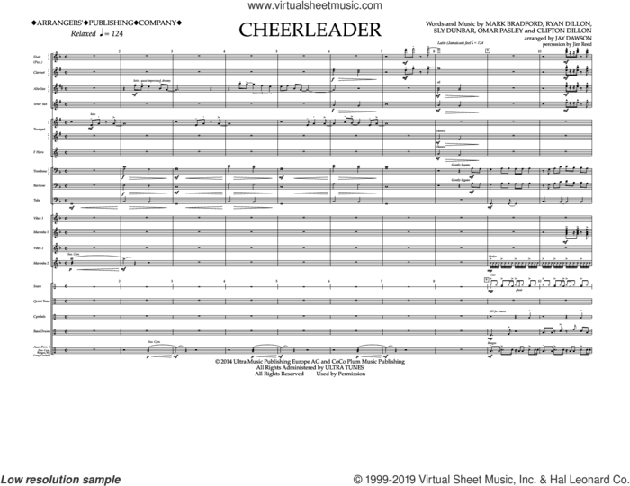 Cheerleader (COMPLETE) sheet music for marching band by Omi, Clifton Dillon, Jay Dawson, Mark Bradford, Omar Pasley, Ryan Dillon and Sly Dunbar, intermediate skill level