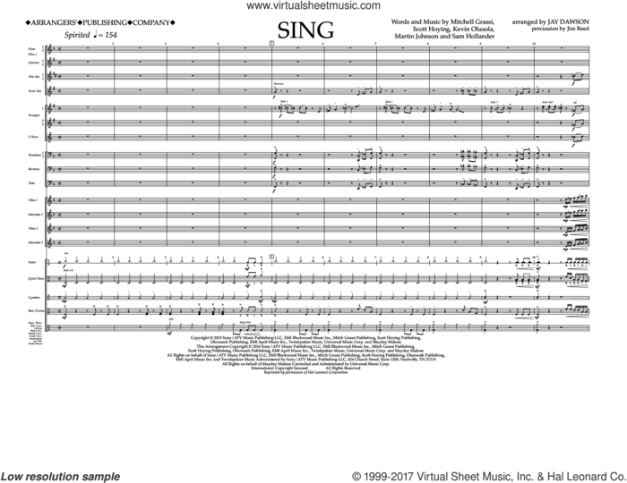 Sing (COMPLETE) sheet music for marching band by Pentatonix, Jay Dawson, Kevin Olusola, Martin Johnson, Mitchell Grassi, Sam Hollander and Scott Hoying, intermediate skill level