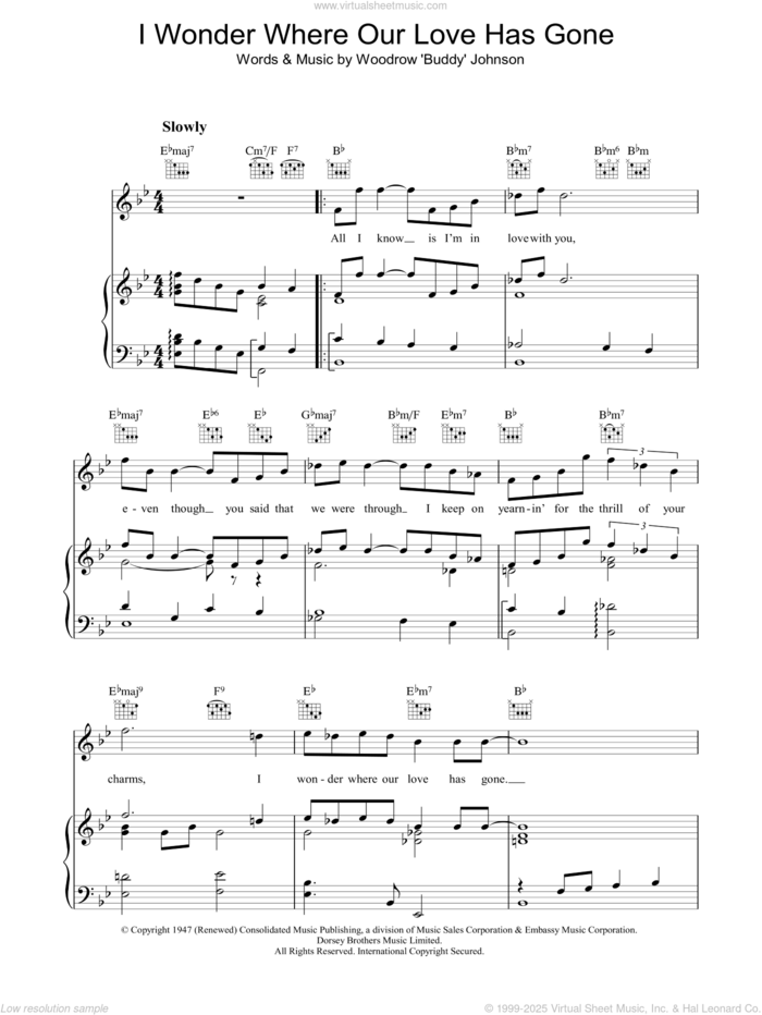 I Wonder Where Our Love Has Gone sheet music for voice, piano or guitar by Woodrow Buddy Johnson, intermediate skill level