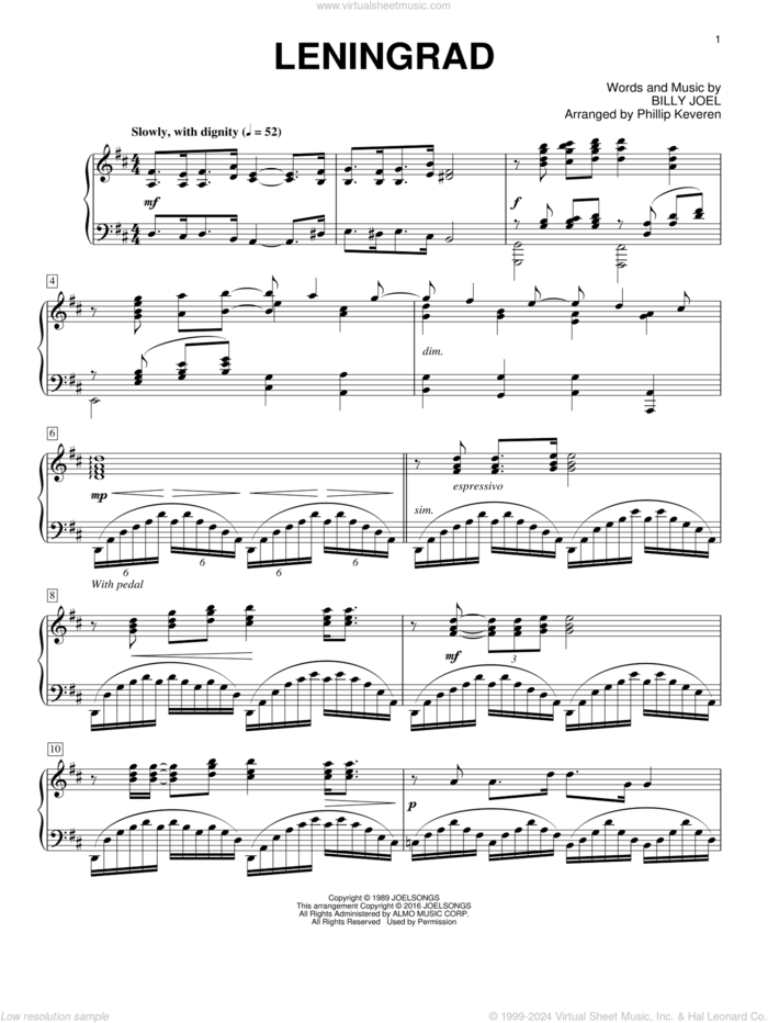 Leningrad [Classical version] (arr. Phillip Keveren) sheet music for piano solo by Billy Joel, Phillip Keveren and Billy Joel (Arr. Phillip Keveren), intermediate skill level