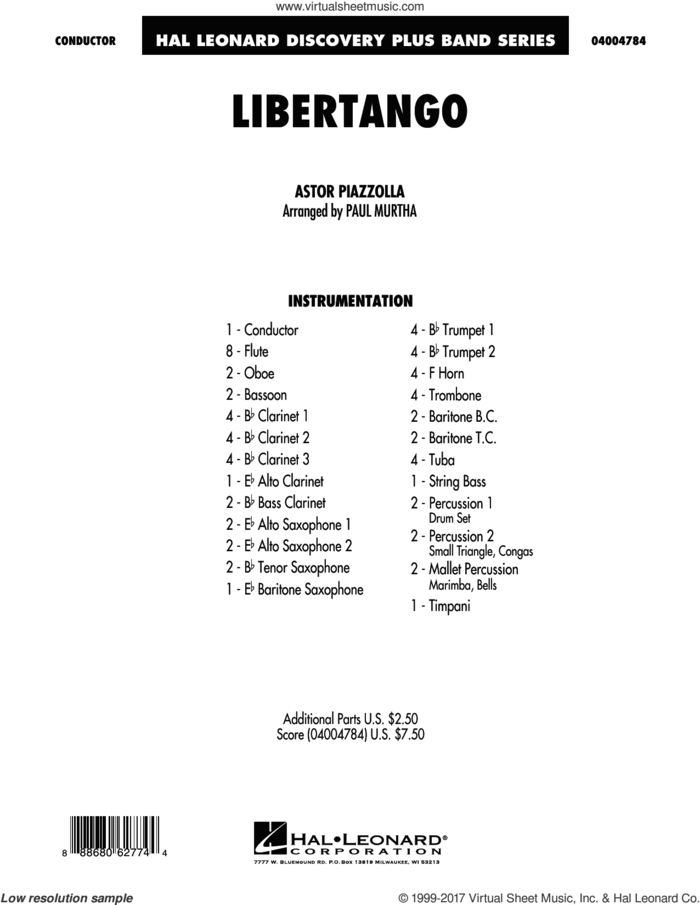Libertango (COMPLETE) sheet music for concert band by Paul Murtha and Astor Piazzolla, intermediate skill level