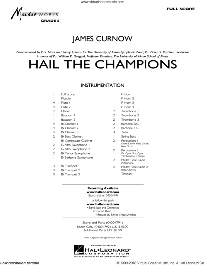 Hail the Champions (COMPLETE) sheet music for concert band by James Curnow, intermediate skill level