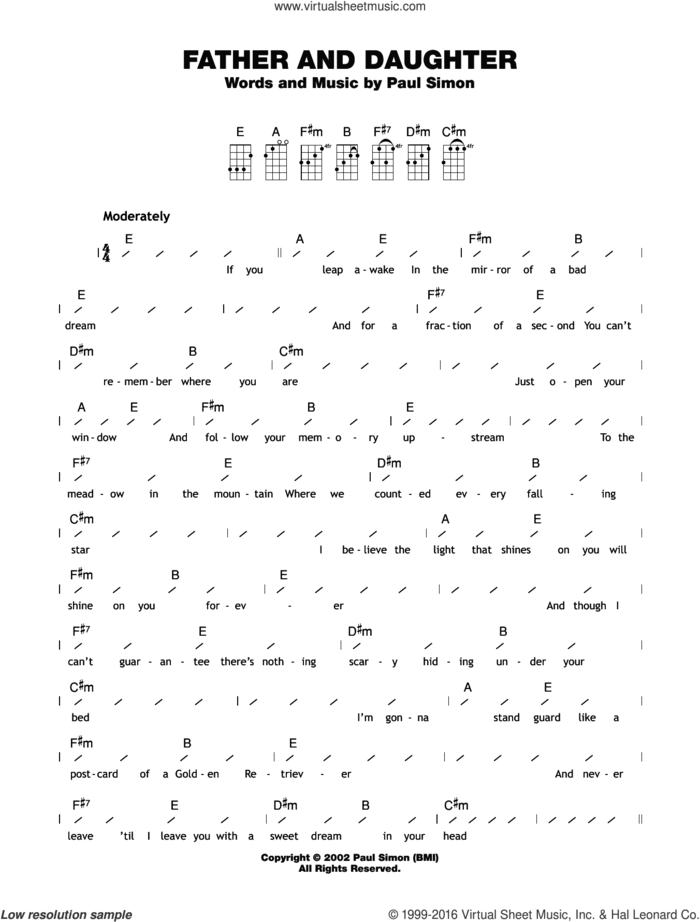 Father And Daughter sheet music for ukulele (chords) by Paul Simon, intermediate skill level