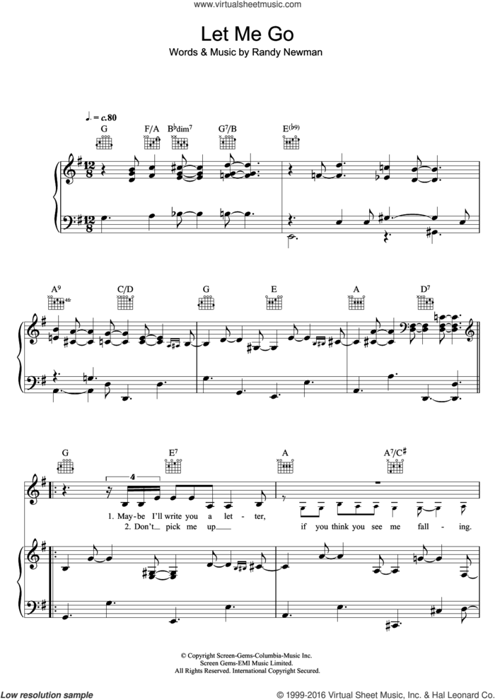 Let Me Go sheet music for voice, piano or guitar by Randy Newman, intermediate skill level