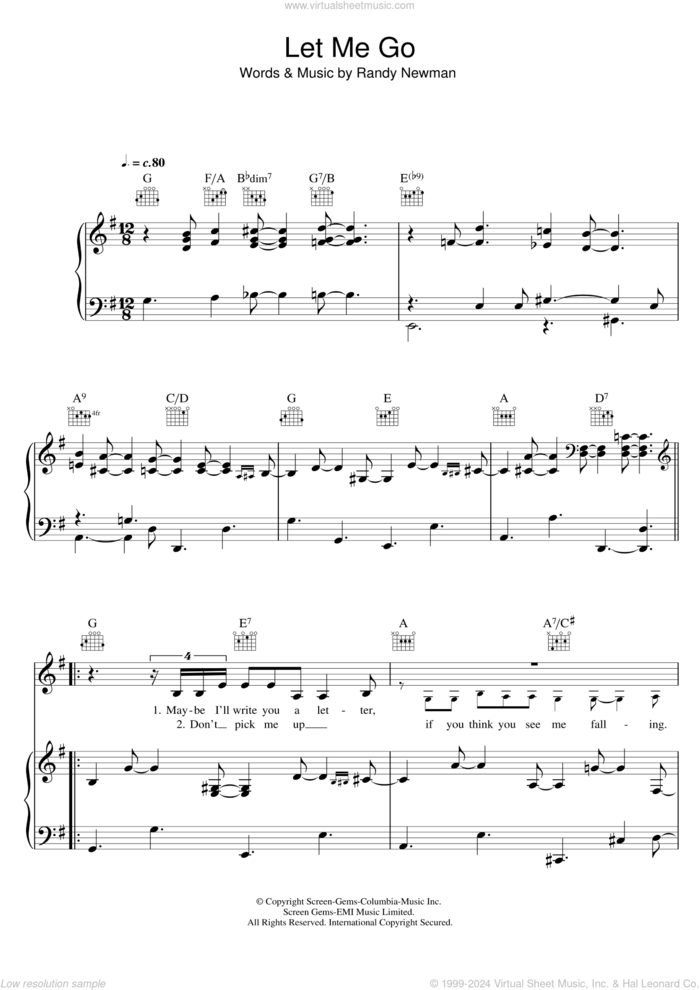 Let Me Go sheet music for voice, piano or guitar by Randy Newman, intermediate skill level