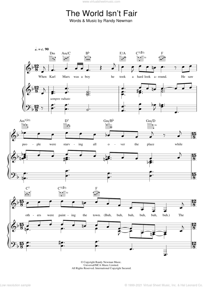 The World Isn't Fair sheet music for voice, piano or guitar by Randy Newman, intermediate skill level