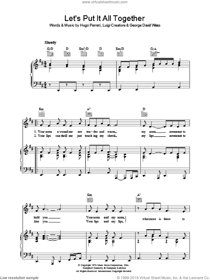 Let's Put It All Together sheet music for voice, piano or guitar by George David Weiss, Hugo Perreti and Luigi Creatore, intermediate skill level