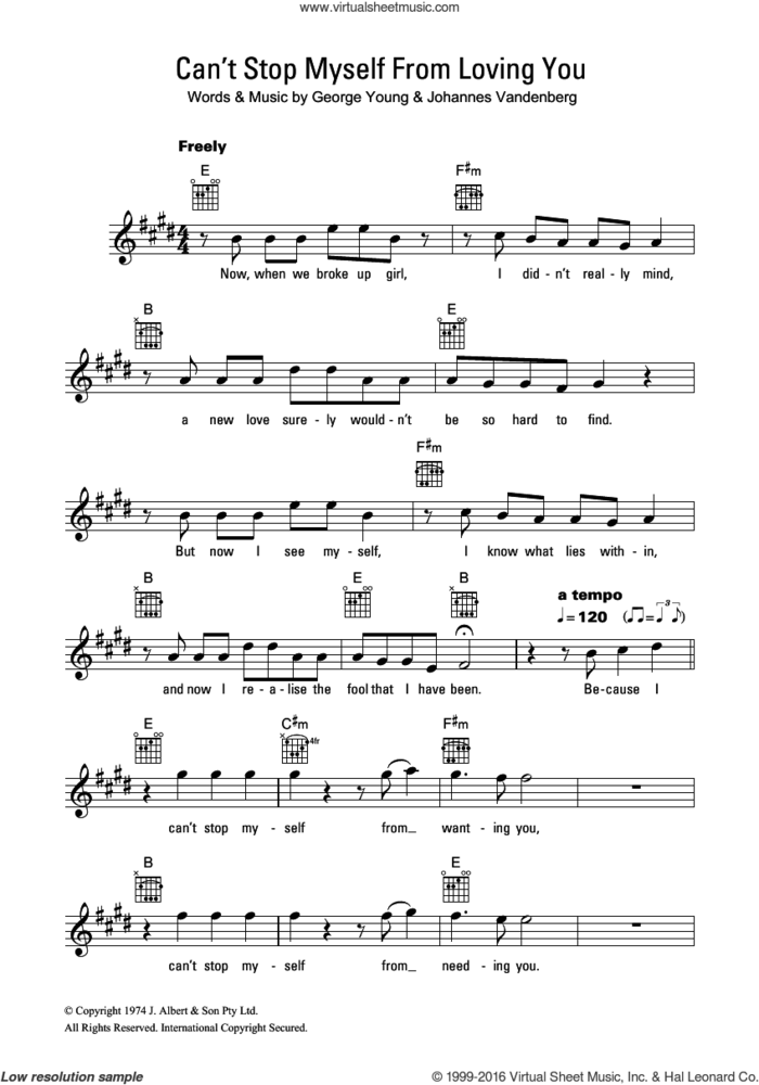 Can't Stop Myself From Loving You sheet music for voice and other instruments (fake book) by William Shakespeare, George Young and Johannes Vandenberg, intermediate skill level