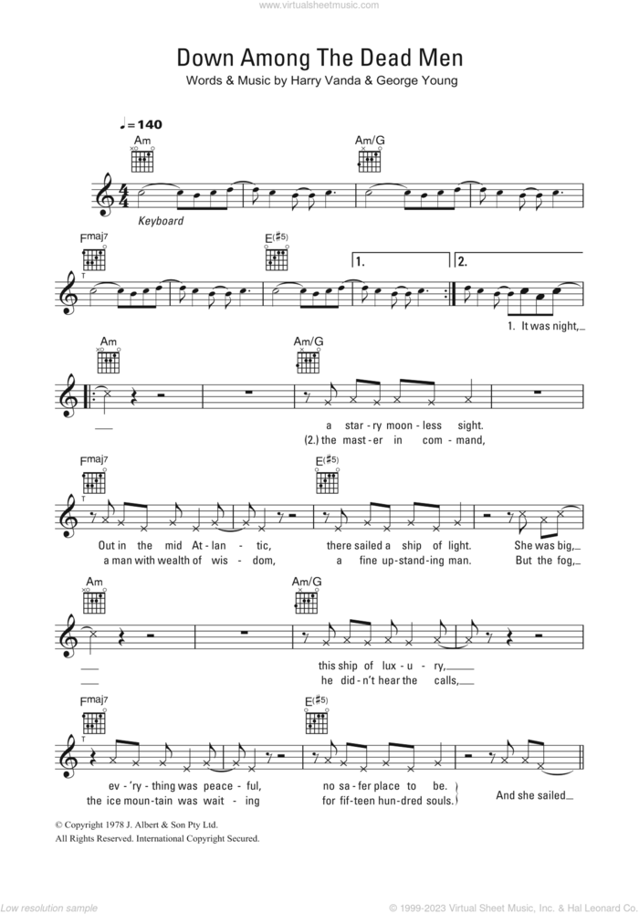 Down Among The Dead Men sheet music for voice and other instruments (fake book) by Flash And The Pan, George Young and Harry Vanda, intermediate skill level
