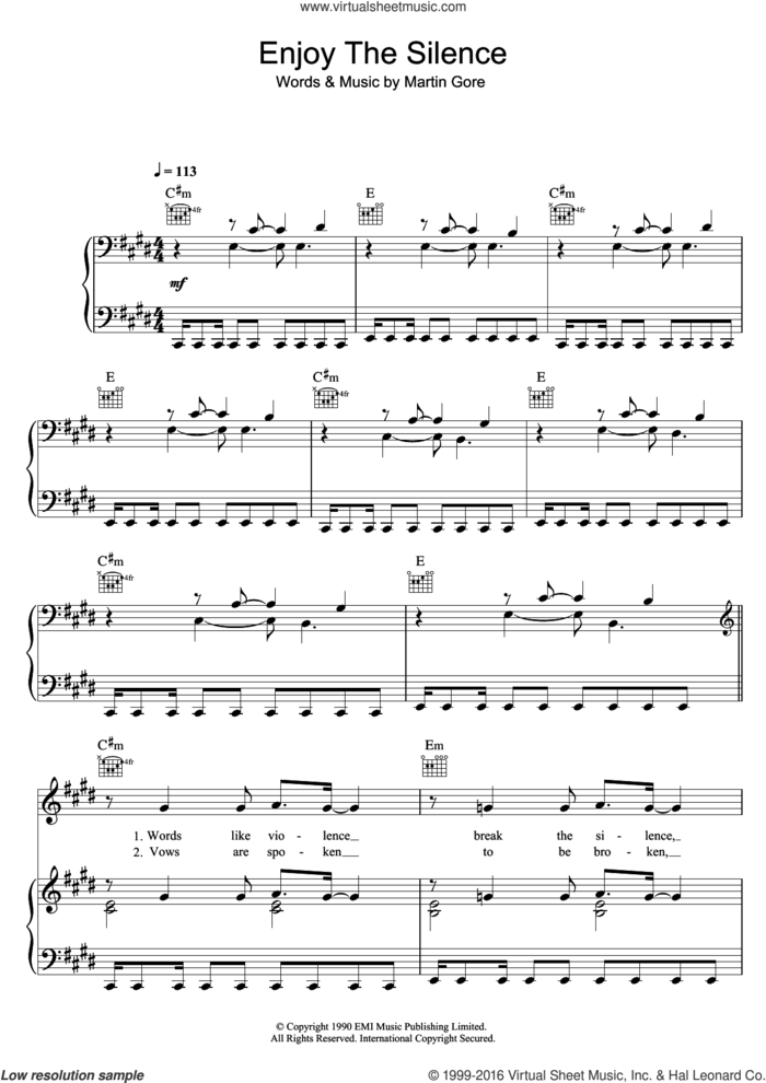Enjoy The Silence sheet music for voice, piano or guitar by Depeche Mode, Jimmy Sommerville and Martin Gore, intermediate skill level