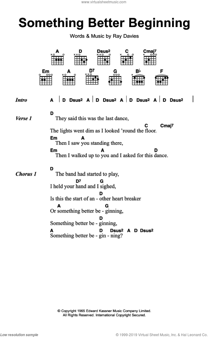 Something Better Beginning sheet music for guitar (chords) by The Kinks and Ray Davies, intermediate skill level