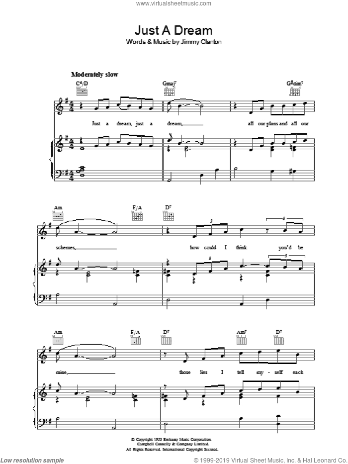 Just A Dream sheet music for voice, piano or guitar by Jimmy Clanton, intermediate skill level