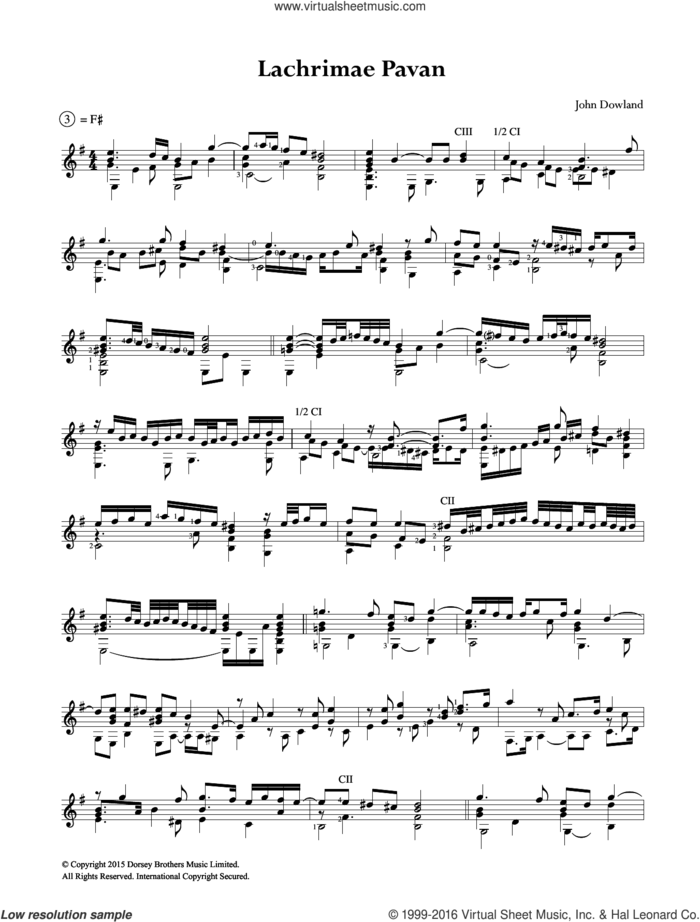 Lachrimae Pavan sheet music for guitar solo (chords) by John Dowland, easy guitar (chords)