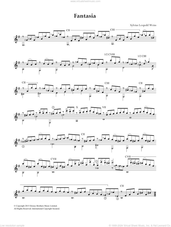 Fantasia sheet music for guitar solo (chords) by Sylvius Leopold Weiss, classical score, easy guitar (chords)