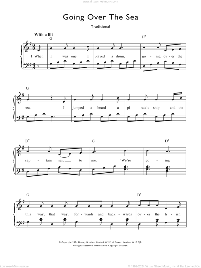 Going Over The Sea sheet music for voice and piano by Traditional Nursery Rhyme and Miscellaneous, intermediate skill level