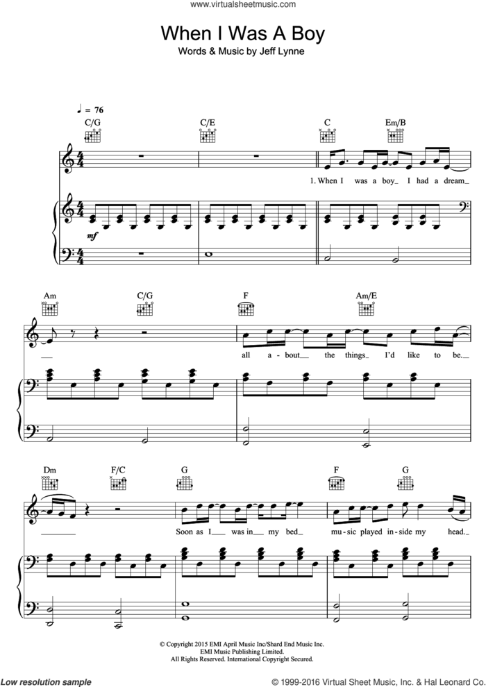 When I Was A Boy sheet music for voice, piano or guitar by Jeff Lynne's ELO and Jeff Lynne, intermediate skill level