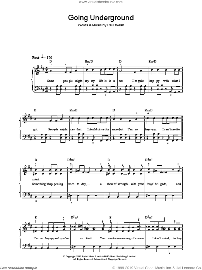 Going Underground sheet music for voice, piano or guitar by The Jam and Paul Weller, intermediate skill level