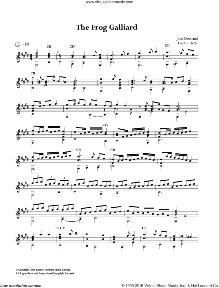 The Frog Galliard sheet music for guitar solo (chords) by John Dowland, easy guitar (chords)