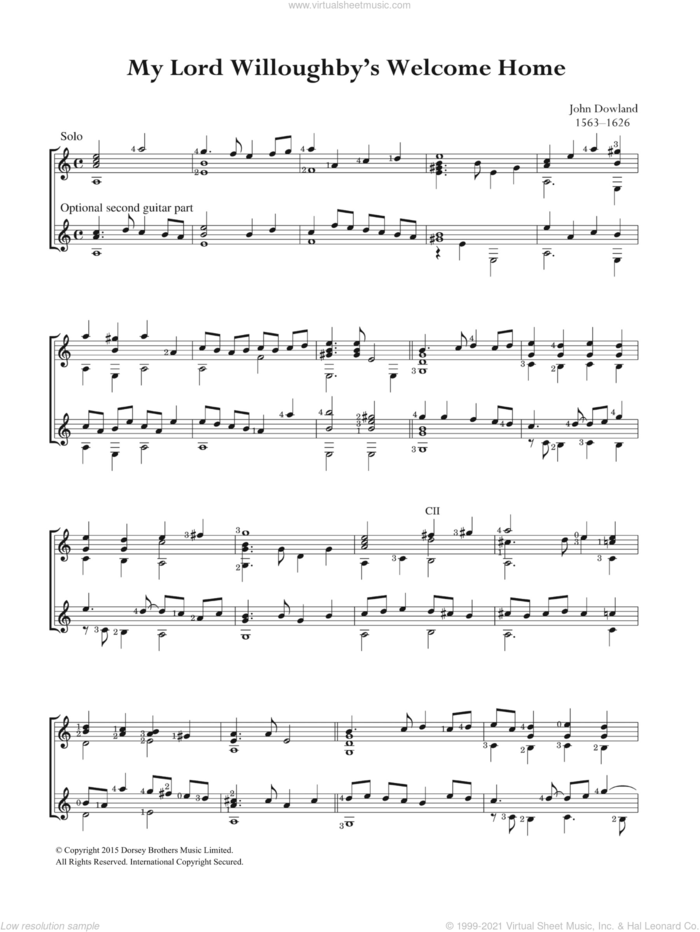 My Lord Willoughby's Welcome Home sheet music for guitar solo (chords) by John Dowland, easy guitar (chords)