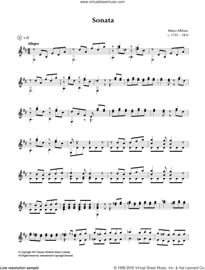 Sonata sheet music for guitar solo (chords) by Mateo Albeniz and Mateo Albeniz, classical score, easy guitar (chords)