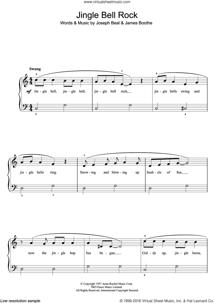 Jingle Bell Rock sheet music for voice, piano or guitar by Chubby Checker, James Boothe and Joe Beal, intermediate skill level
