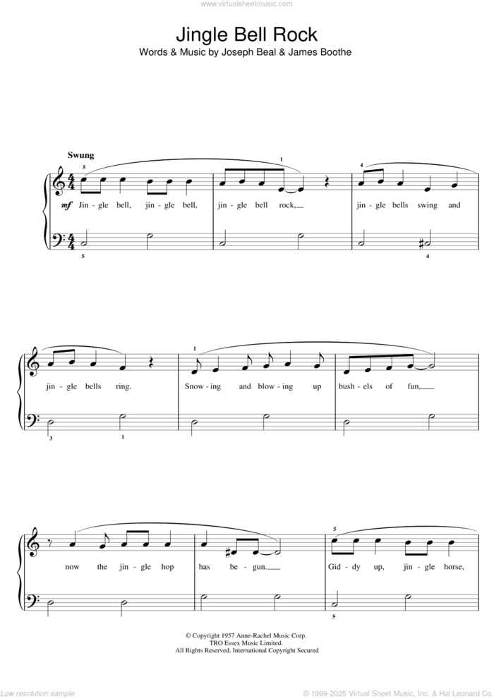 Jingle Bell Rock sheet music for voice, piano or guitar by Chubby Checker, James Boothe and Joe Beal, intermediate skill level