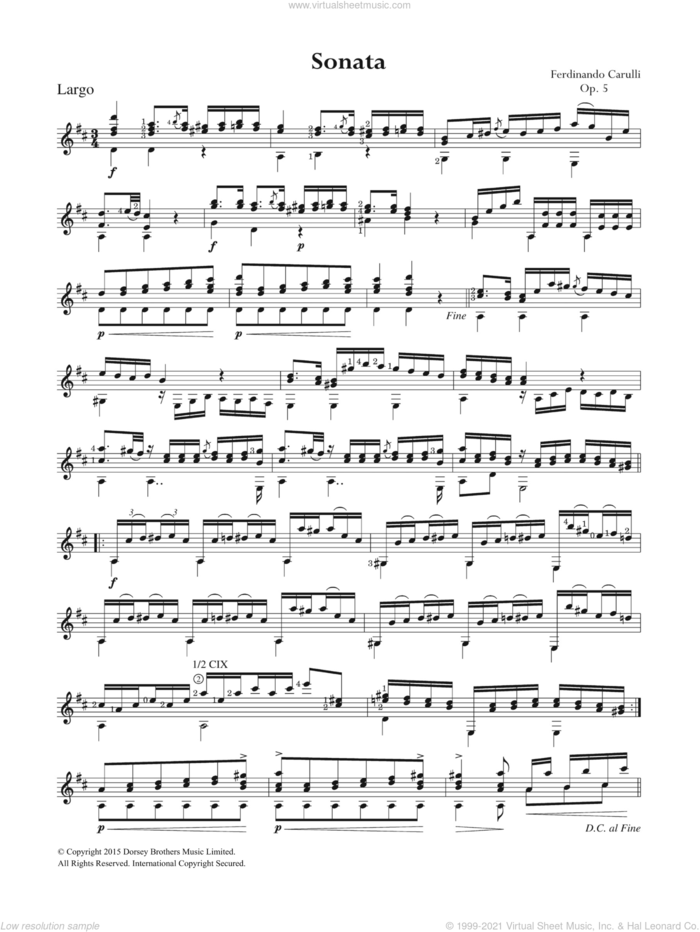 Sonata Op. 5 sheet music for guitar solo (chords) by Ferdinando Carulli, classical score, easy guitar (chords)