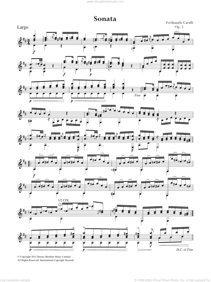 Sonata Op. 5 sheet music for guitar solo (chords) by Ferdinando Carulli, classical score, easy guitar (chords)