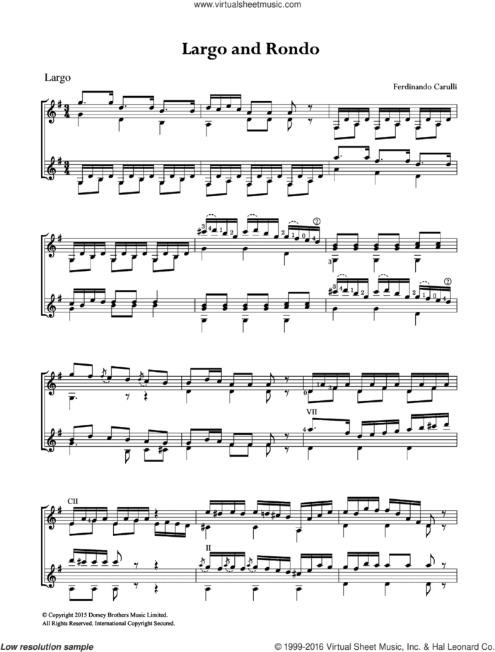 Largo and Rondo sheet music for guitar solo (chords) by Ferdinando Carulli, classical score, easy guitar (chords)