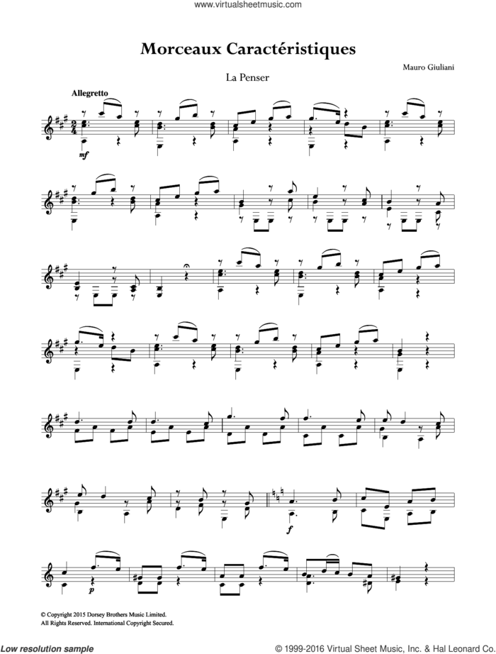 Morceaux Caracteristiques sheet music for guitar solo (chords) by Mauro Giuliani, classical score, easy guitar (chords)