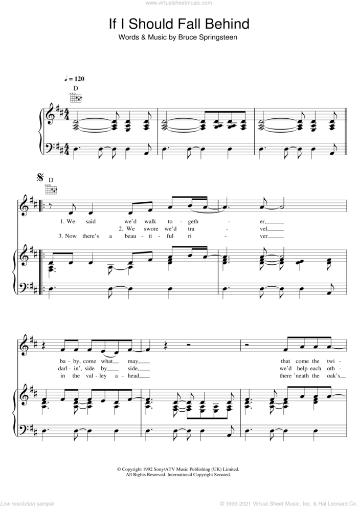 If I Should Fall Behind sheet music for voice, piano or guitar by Bruce Springsteen, intermediate skill level