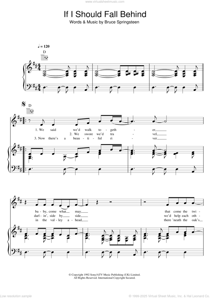 If I Should Fall Behind sheet music for voice, piano or guitar by Bruce Springsteen, intermediate skill level