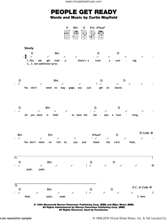 People Get Ready sheet music for ukulele (chords) by Curtis Mayfield and Eva Cassidy, intermediate skill level