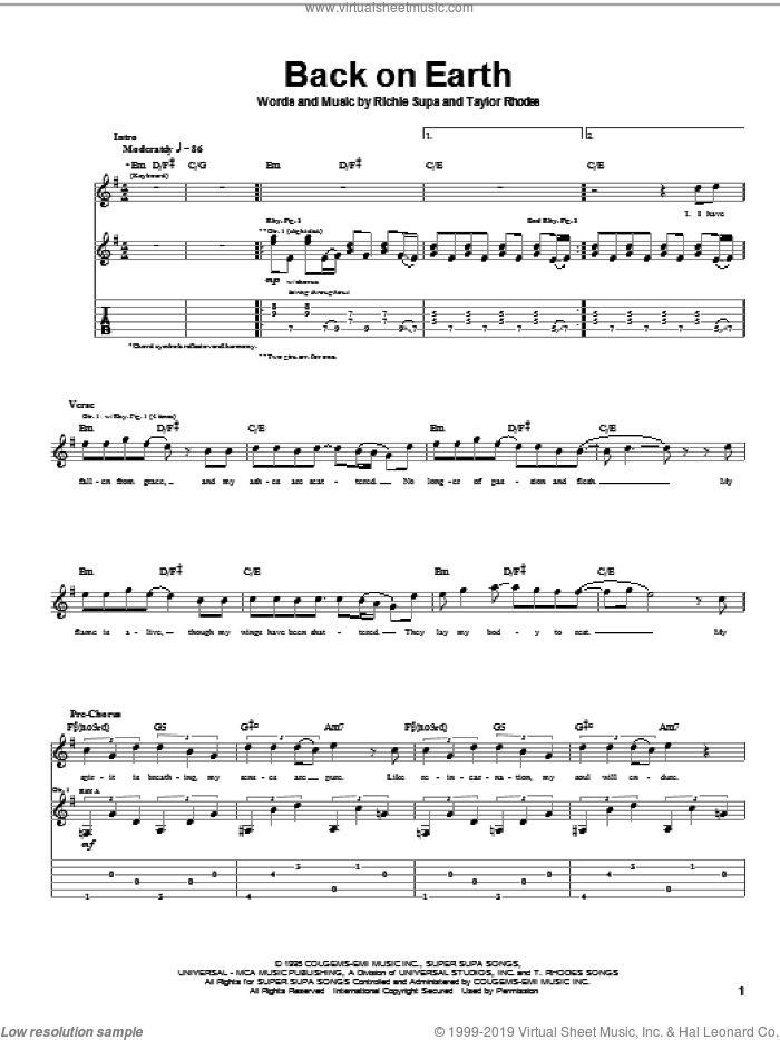 Back On Earth sheet music for guitar (tablature) by Ozzy Osbourne, Richie Supa and Taylor Rhodes, intermediate skill level