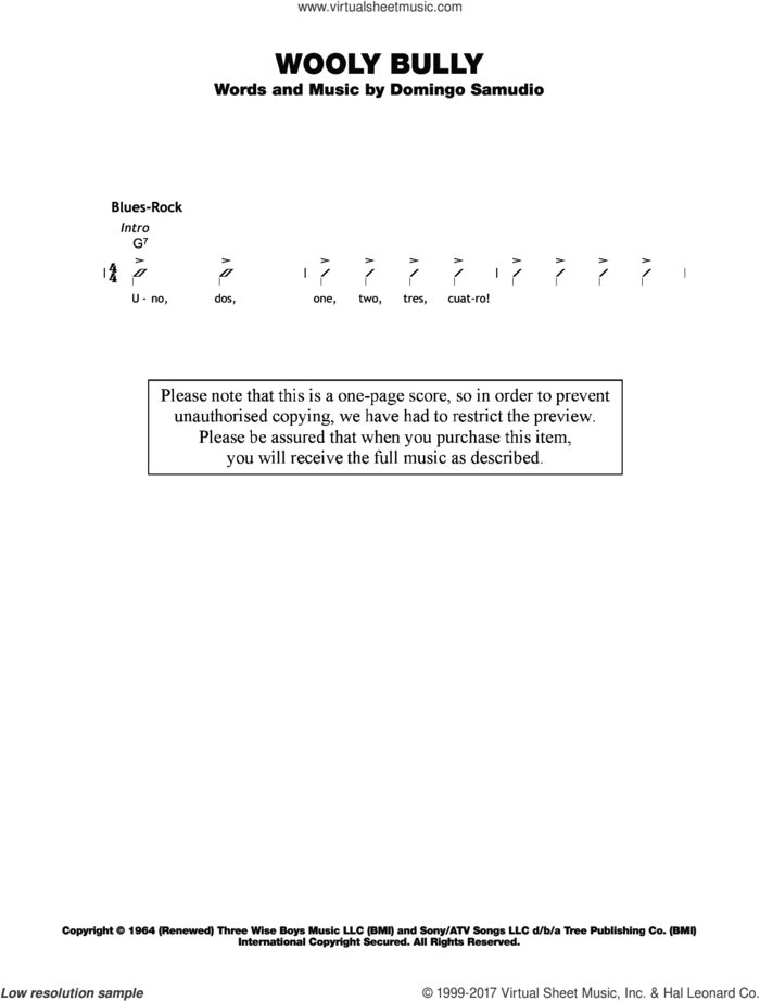 Wooly Bully sheet music for ukulele (chords) by Sam The Sham & The Pharaohs and Domingo Samudio, intermediate skill level