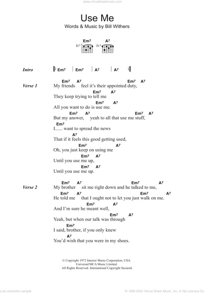 Use Me sheet music for guitar (chords) by Bill Withers, intermediate skill level