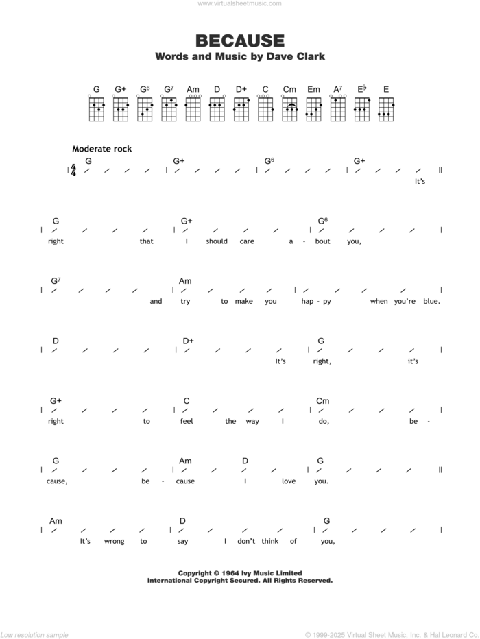 Because sheet music for ukulele (chords) by The Dave Clark Five and Dave Clark, intermediate skill level