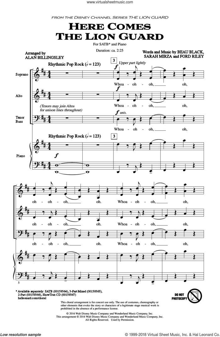 Here Comes The Lion Guard sheet music for choir (SATB: soprano, alto, tenor, bass) by Beau Black, Alan Billingsley, Ford Riley and Sarah Mirza, intermediate skill level