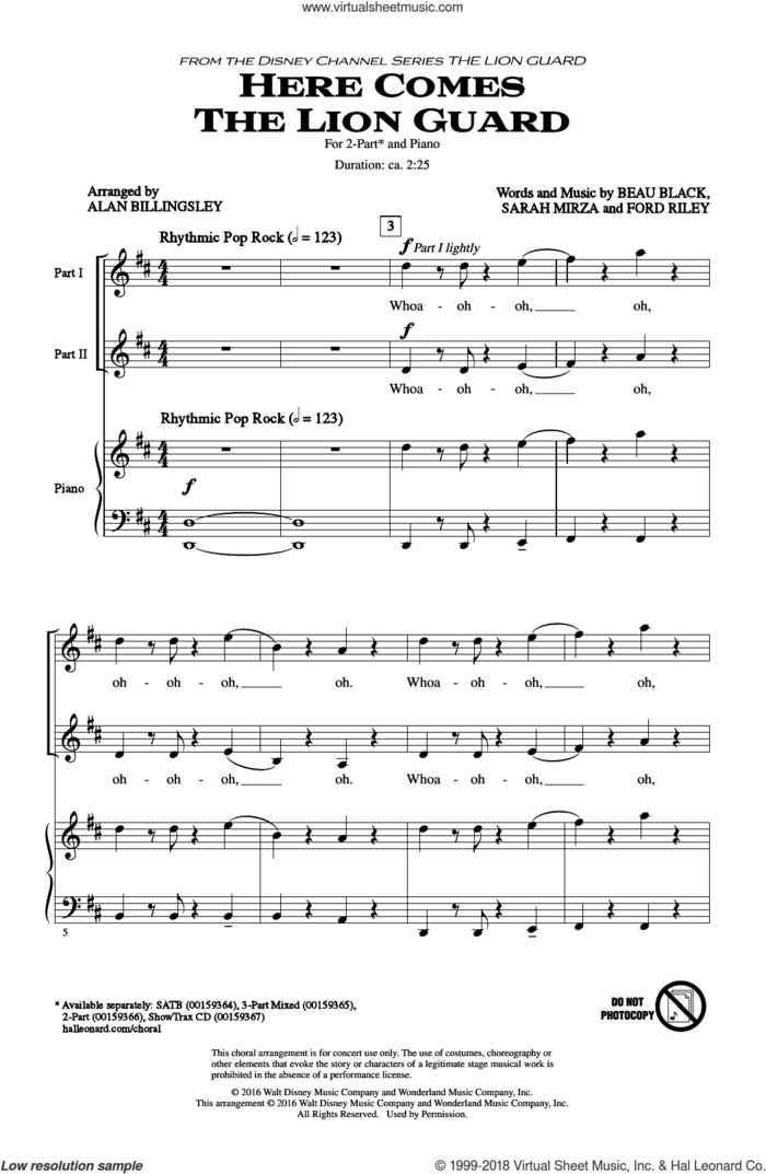 Here Comes The Lion Guard sheet music for choir (2-Part) by Beau Black, Alan Billingsley, Ford Riley and Sarah Mirza, intermediate duet