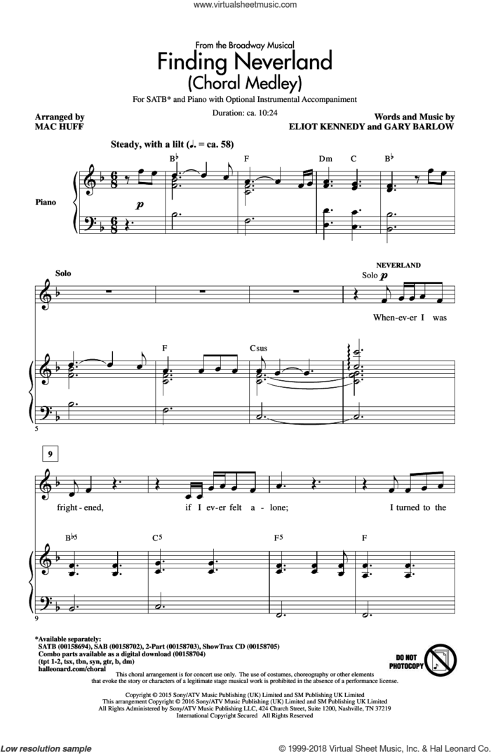 Finding Neverland (Choral Medley) sheet music for choir (SATB: soprano, alto, tenor, bass) by Gary Barlow, Mac Huff and Eliot Kennedy, intermediate skill level
