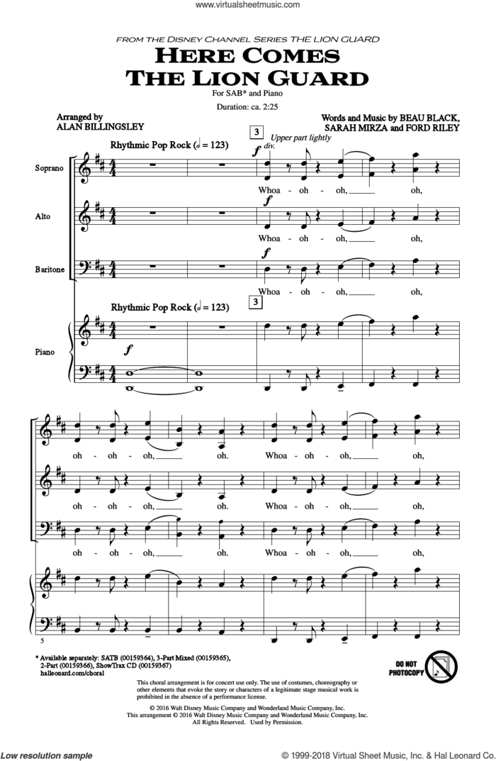 Here Comes The Lion Guard sheet music for choir (SAB: soprano, alto, bass) by Beau Black, Alan Billingsley, Ford Riley and Sarah Mirza, intermediate skill level