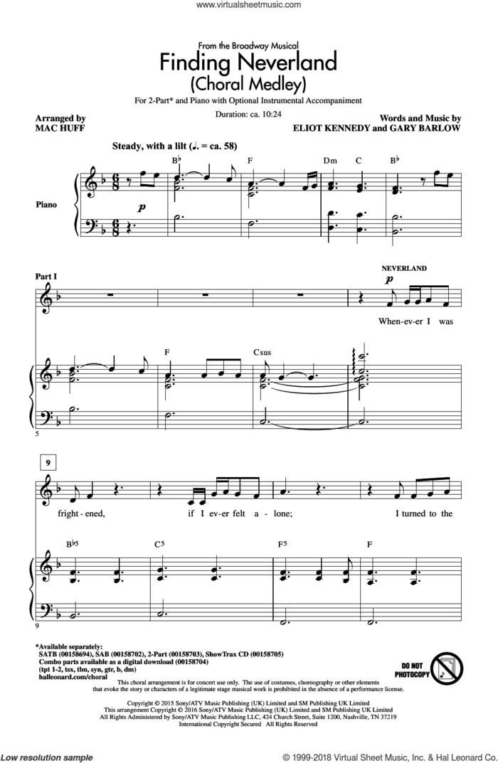 Finding Neverland (Choral Medley) sheet music for choir (2-Part) by Gary Barlow, Mac Huff and Eliot Kennedy, intermediate duet