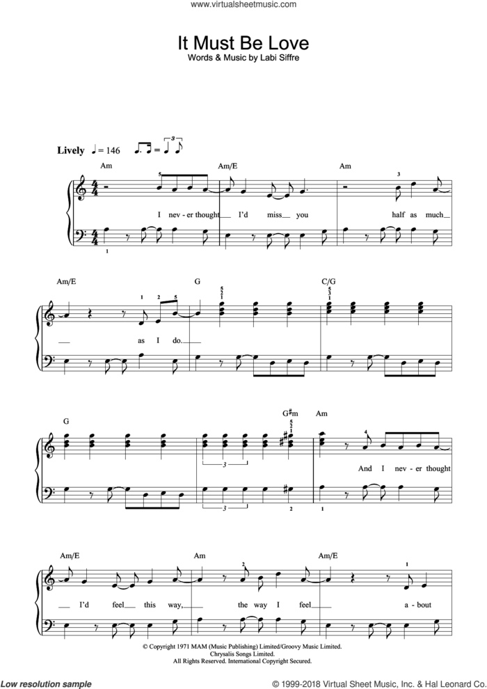 It Must Be Love sheet music for piano solo (beginners) by Madness and Labi Siffre, beginner piano (beginners)