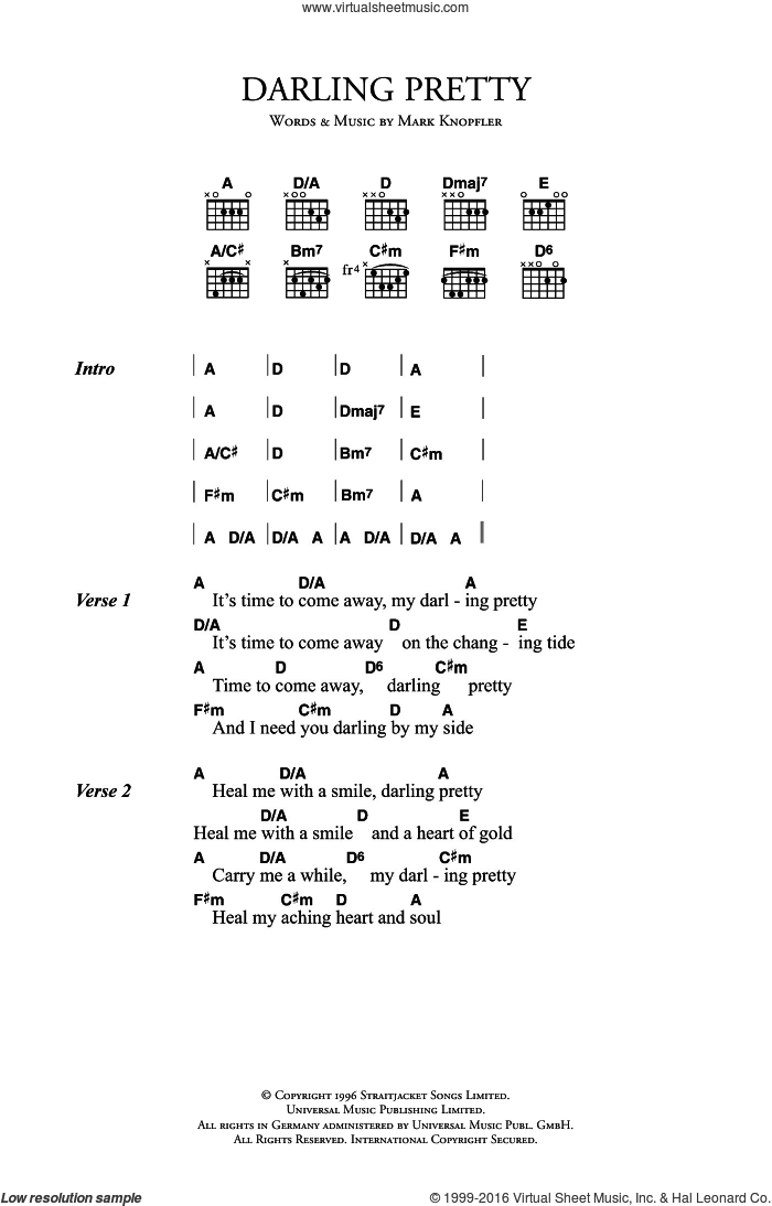 Darling Pretty sheet music for guitar (chords) by Mark Knopfler, intermediate skill level