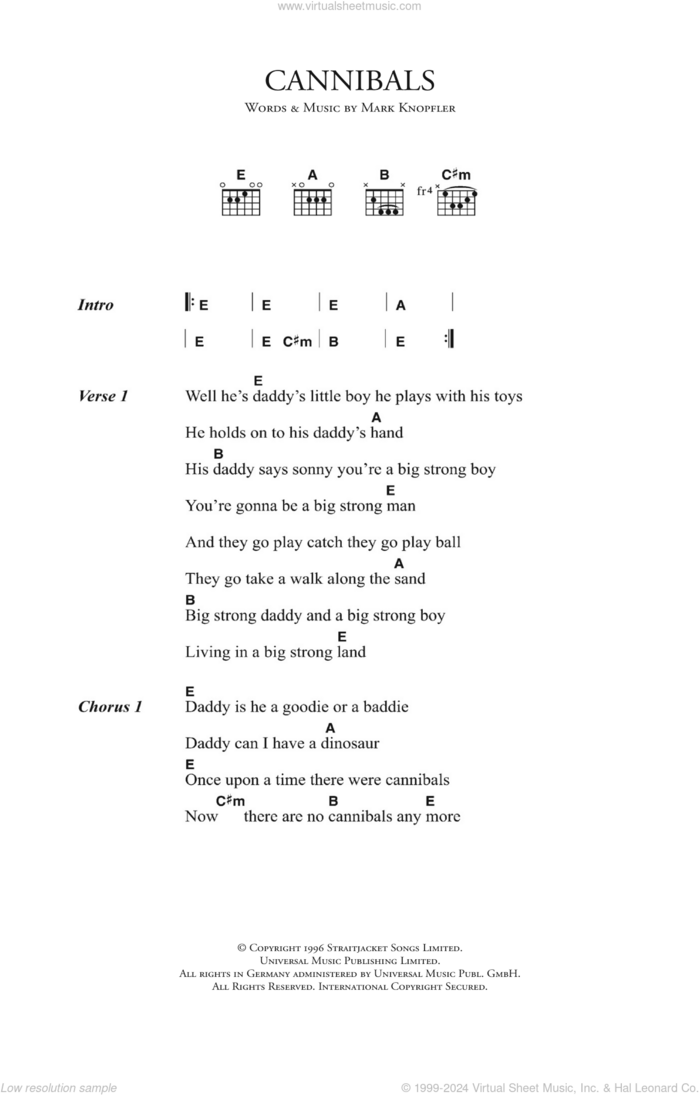 Cannibals sheet music for guitar (chords) by Mark Knopfler, intermediate skill level