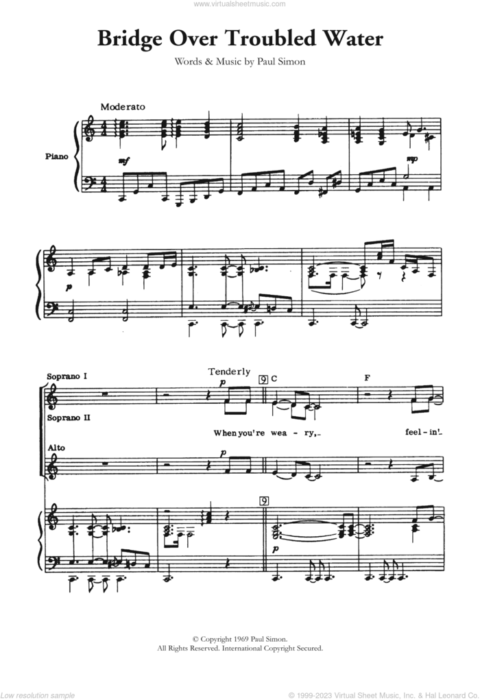 Bridge Over Troubled Water (arr. Berty Rice) sheet music for choir by Simon & Garfunkel, Berty Rice and Paul Simon, wedding score, intermediate skill level