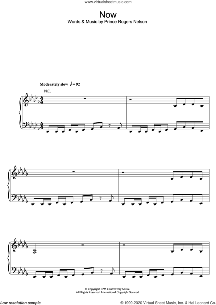 Now sheet music for voice, piano or guitar by Prince and Prince Rogers Nelson, intermediate skill level