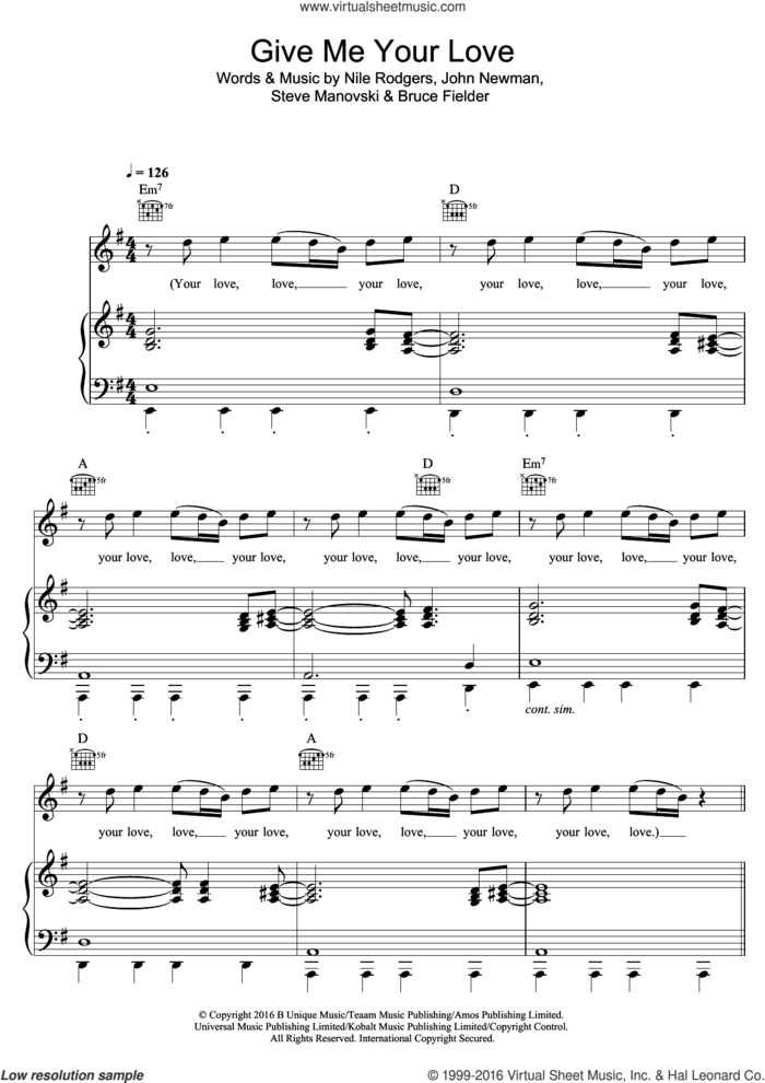 Give Me Your Love (featuring John Newman and Nile Rodgers) sheet music for voice, piano or guitar by Sigala, Bruce Fielder, John Newman, Nile Rodgers and Steve Manovski, intermediate skill level